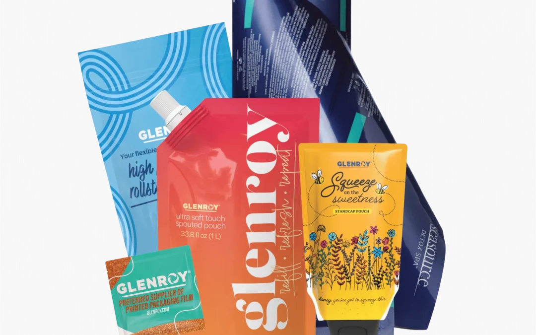 Glenroy custom printed flexible packaging, including stand-up pouches, spouted pouches, sachets, and rollstock film.